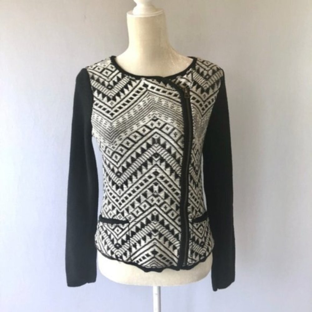 Lucky Brand Moto Zip Up Sweater Aztec Print M​​